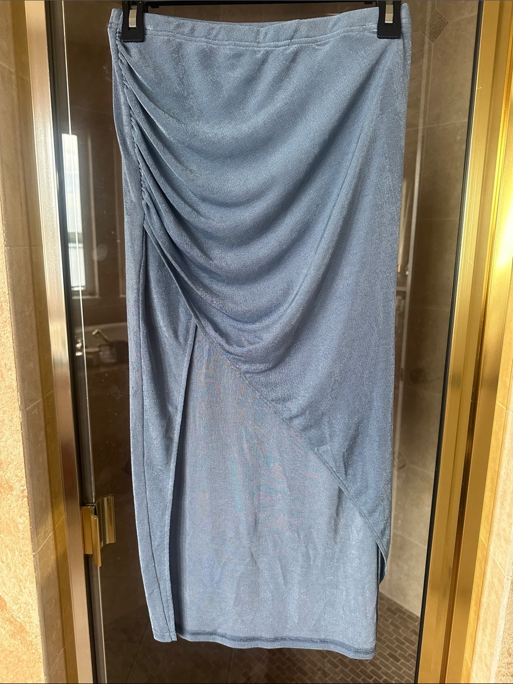 Cider Light Blue Asymmetrical Draped Midi Skirt - size M